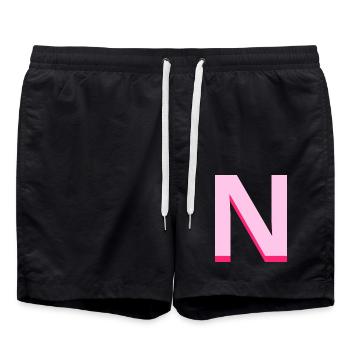 Lettre n rose pop et moderne - Short de bain - noir - Devant - AI Model Male 185 light (185cm)