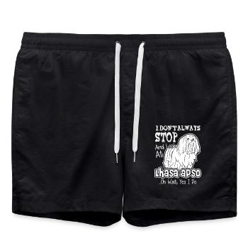 I Don't Always Stop And Look At Lhasa Apso - Swim Trunks - black - Front - AI Model Male 185 light (185cm)