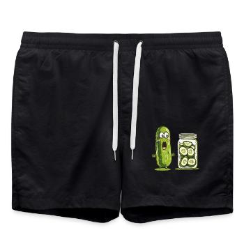 Funny cucumber marvels at pickled relatives - Swim Trunks - black - Front - AI Model Male 185 light (185cm)