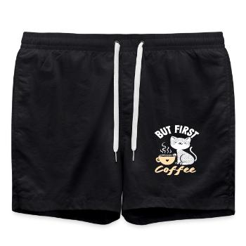 Kaffeeliebhaber Katze - Aber Zuerst Kaffee - Badeshorts - Schwarz - Vorne - AI Model Male 185 light (185cm)