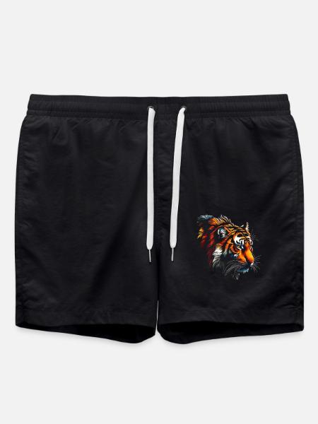 Lustiges Tiger Kunst Tier Natur Wildtier Tiere Zoo - Badeshorts - Schwarz