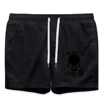 I Am 75 Plus Middle Finger - 76th Birthday - Swim Trunks - black - Front - AI Model Male 185 light (185cm)