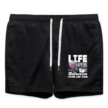 Leben Passiert Zwischen Kaffee Und Wein Coffee - Badeshorts - Schwarz - Vorne - AI Model Male 185 light (185cm)