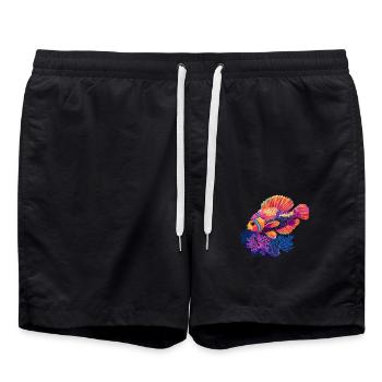 Colorful tropical fish in coral reef - Swim Trunks - black - Front - AI Model Male 185 light (185cm)