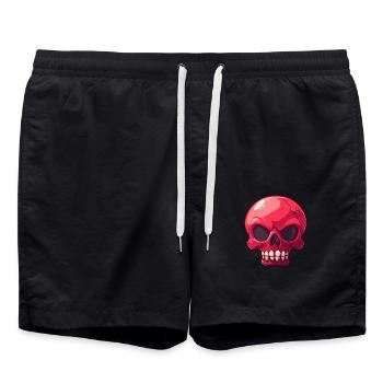 Sarcastic Red Cartoon Skull - Swim Trunks - black - Front - AI Model Male 185 light (185cm)