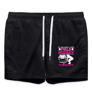 Feldhockeyspieler Therapie Spruch - Badeshorts - Schwarz - Vorne - AI Model Male 185 light (185cm)