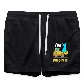 Baustelle Kindergeburtstag - Badeshorts - Schwarz - Vorne - AI Model Male 185 light (185cm)
