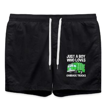 Bauwagen Baustelle Fahrzeug Kindergeburtstag - Badeshorts - Schwarz - Vorne - AI Model Male 185 light (185cm)