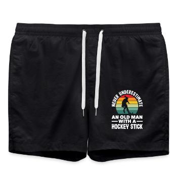Never underestimate an old field hockey player - Swim Trunks - black - Front - AI Model Male 185 light (185cm)