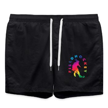 Feldhockey Spieler Silhouette Regenbogen Effekt - Badeshorts - Schwarz - Vorne - AI Model Male 185 light (185cm)