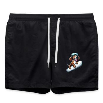 Dackel Hund Snowboard Comics Winterspaß - Badeshorts - Schwarz - Vorne - AI Model Male 185 light (185cm)