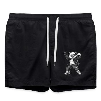 Cool dancing panda with sunglasses and jacket - Swim Trunks - black - Front - AI Model Male 185 light (185cm)