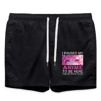 I Paused My Anime Manga Funny Gift Japan - Swim Trunks - black - Front - AI Model Male 185 light (185cm)