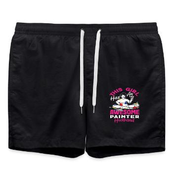 This woman has a great painter husband - Swim Trunks - black - Front - AI Model Male 185 light (185cm)