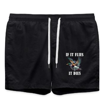 If It Flies It Dies Jagdente Humor Natur - Badeshorts - Schwarz - Vorne - AI Model Male 185 light (185cm)
