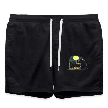 Rat enjoying pizza in the moonlight in front of the skyline - Swim Trunks - black - Front - AI Model Male 185 light (185cm)