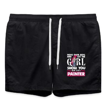 Girl shows you how you're a painter - Swim Trunks - black - Front - AI Model Male 185 light (185cm)