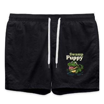 Swamp Puppy Lustiges Krokodil Cartoon Design - Badeshorts - Schwarz - Vorne - AI Model Male 185 light (185cm)