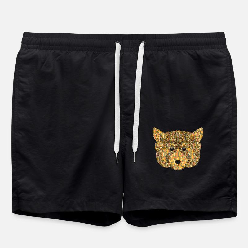 Red Panda Geometric - Swim Trunks - black