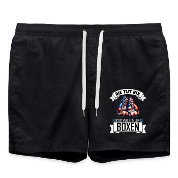 She doesn't do anything, he just wants boxing, funny gift - Swim Trunks - black - Front - AI Model Male 185 light (185cm)