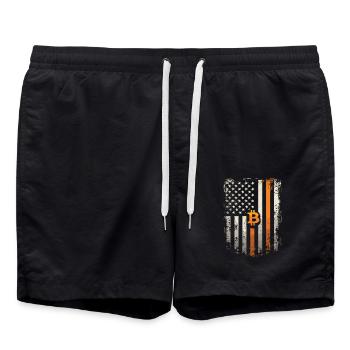 Bitcoin Motiv – Rustikales Design mit USA-Flagge - Badeshorts - Schwarz - Vorne - AI Model Male 185 light (185cm)