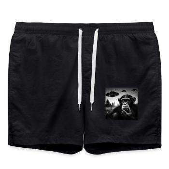 Chimp Monkey Ape Funny Selfie with UFOs Weird Alie - Swim Trunks - black - Front - AI Model Male 185 light (185cm)
