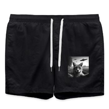 Fox Reynar Lustiges Grafik-Selfie mit UFOs Seltsam Al - Badeshorts - Schwarz - Vorne - AI Model Male 185 light (185cm)