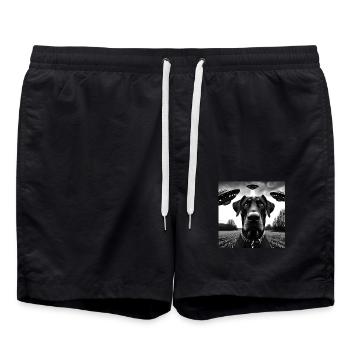 Dobermann Pinscher2 Lustiges Grafik Selfie mit UFO W - Badeshorts - Schwarz - Vorne - AI Model Male 185 light (185cm)