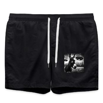 Esel Maultier Lustiges Grafik Selfie mit UFOs Seltsam A - Badeshorts - Schwarz - Vorne - AI Model Male 185 light (185cm)