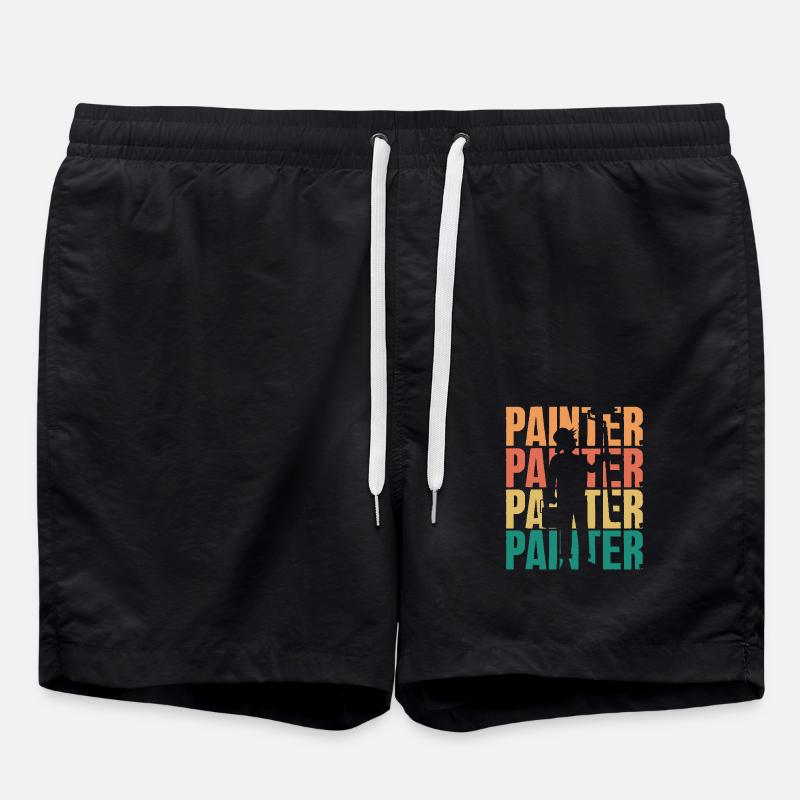 Artist Silhouette Retro Painter - Swim Trunks - black