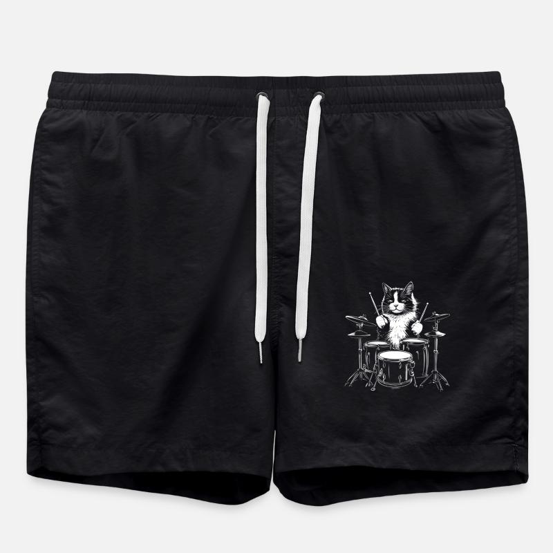 Katzen-Drummer Illustration: Coole Katze Am - Badeshorts - Schwarz