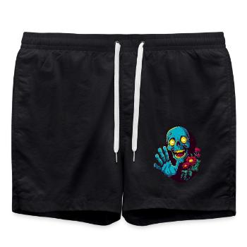 Drôle de crâne avec des fleurs salue : Bonjour ! - Short de bain - noir - Devant - AI Model Male 185 light (185cm)