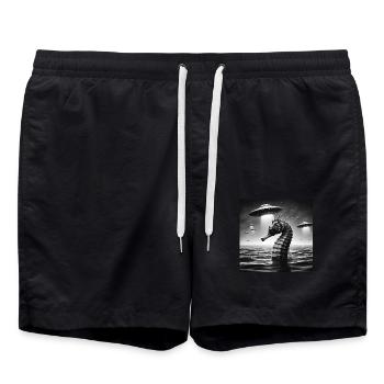 Mutant Seepferdchen Lustiges Grafik Selfie mit UFOs Wei - Badeshorts - Schwarz - Vorne - AI Model Male 185 light (185cm)