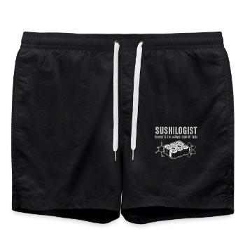 Sushilogist study of Sushi funny for women men kid - Swim Trunks - black - Front - AI Model Male 185 light (185cm)