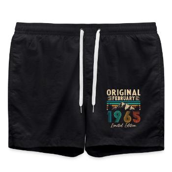 Février 1965 Vintage Anniversaire 1965 Cadeau - Short de bain - noir - Devant - AI Model Male 185 light (185cm)