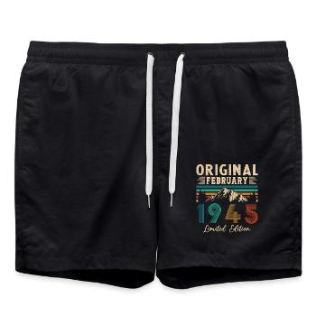 Février 1945 Vintage Anniversaire 1945 Cadeau - Short de bain - noir - Devant - AI Model Male 185 light (185cm)
