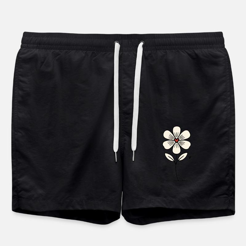 Blume mit Herz - Badeshorts - Schwarz