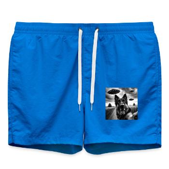 German Shepherd Funny GSP Selfie with UFOs Weird A - Badeshorts - Cobalt blue - Vorne