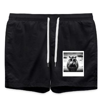 Nilpferd Sci-Fi Lustiges Grafik-Selfie mit UFOs Seltsam - Badeshorts - Schwarz - Vorne - AI Model Male 185 light (185cm)