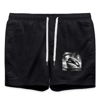 Killerwal Lustiges Grafik Selfie mit UFOs Seltsam - Badeshorts - Schwarz - Vorne - AI Model Male 185 light (185cm)