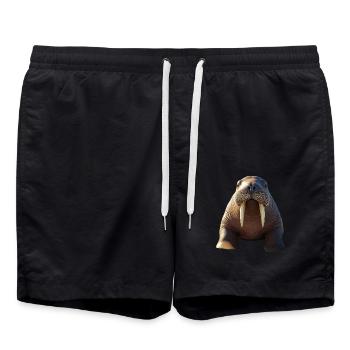 Morse, défenses, phoque, morses sauvages du Pacifique - Short de bain - noir - Devant - AI Model Male 185 light (185cm)