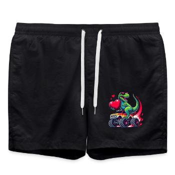 Valentine's Day Dinosaur Heart Monster Truck Funny - Swim Trunks - black - Front - AI Model Male 185 light (185cm)