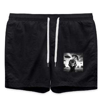 Peacock Funny Graphic Selfie with UFOs Weird Alien - Badeshorts - Schwarz - Vorne - AI Model Male 185 light (185cm)