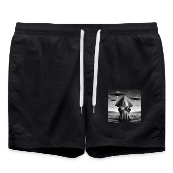 Squid Octopus Funny Graphic Selfie with UFOs Weird - Swim Trunks - black - Front - AI Model Male 185 light (185cm)
