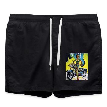 Retro Pin-Up Girl mit Motorrad Design - Badeshorts - Schwarz - Vorne - AI Model Male 185 light (185cm)