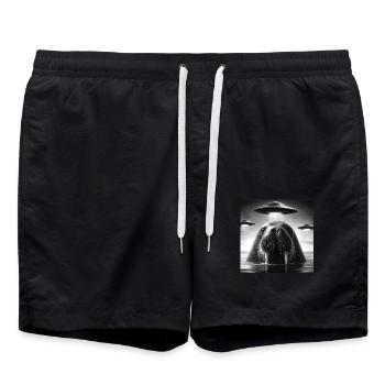 Walrus Sea lion Funny Graphic Selfie with UFOs Wei - Swim Trunks - black - Front - AI Model Male 185 light (185cm)