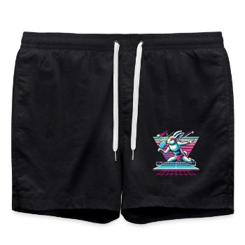 Vaporwave Table Tennis Bunny in Sinthwave Style - Swim Trunks - black - Front - AI Model Male 185 light (185cm)