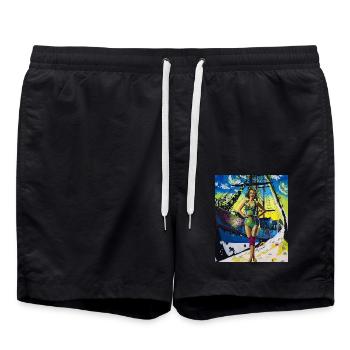 Retro Pin-Up Girl mit Schiff – Nautical Design - Badeshorts - Schwarz - Vorne - AI Model Male 185 light (185cm)