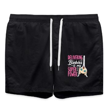Midwife Delivering babies is my superpower - Swim Trunks - black - Front - AI Model Male 185 light (185cm)
