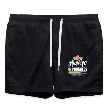 Hebamme Im Einsatz Bitte Warten - Badeshorts - Schwarz - Vorne - AI Model Male 185 light (185cm)